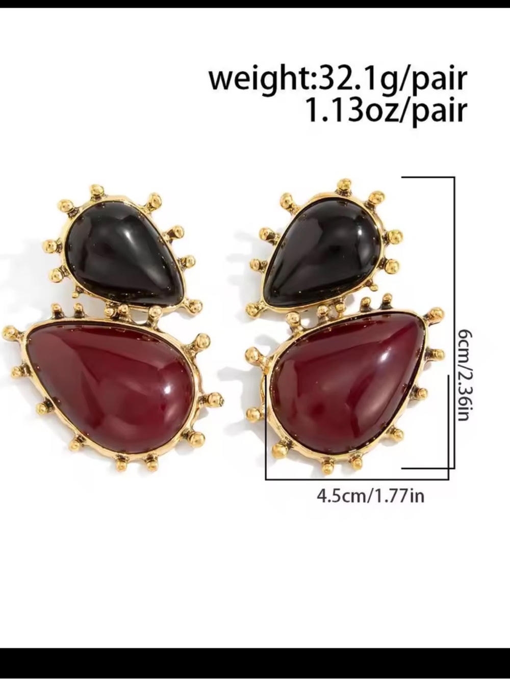 Black and Beige Double Teardrop Earrings - Picture 7 of 7